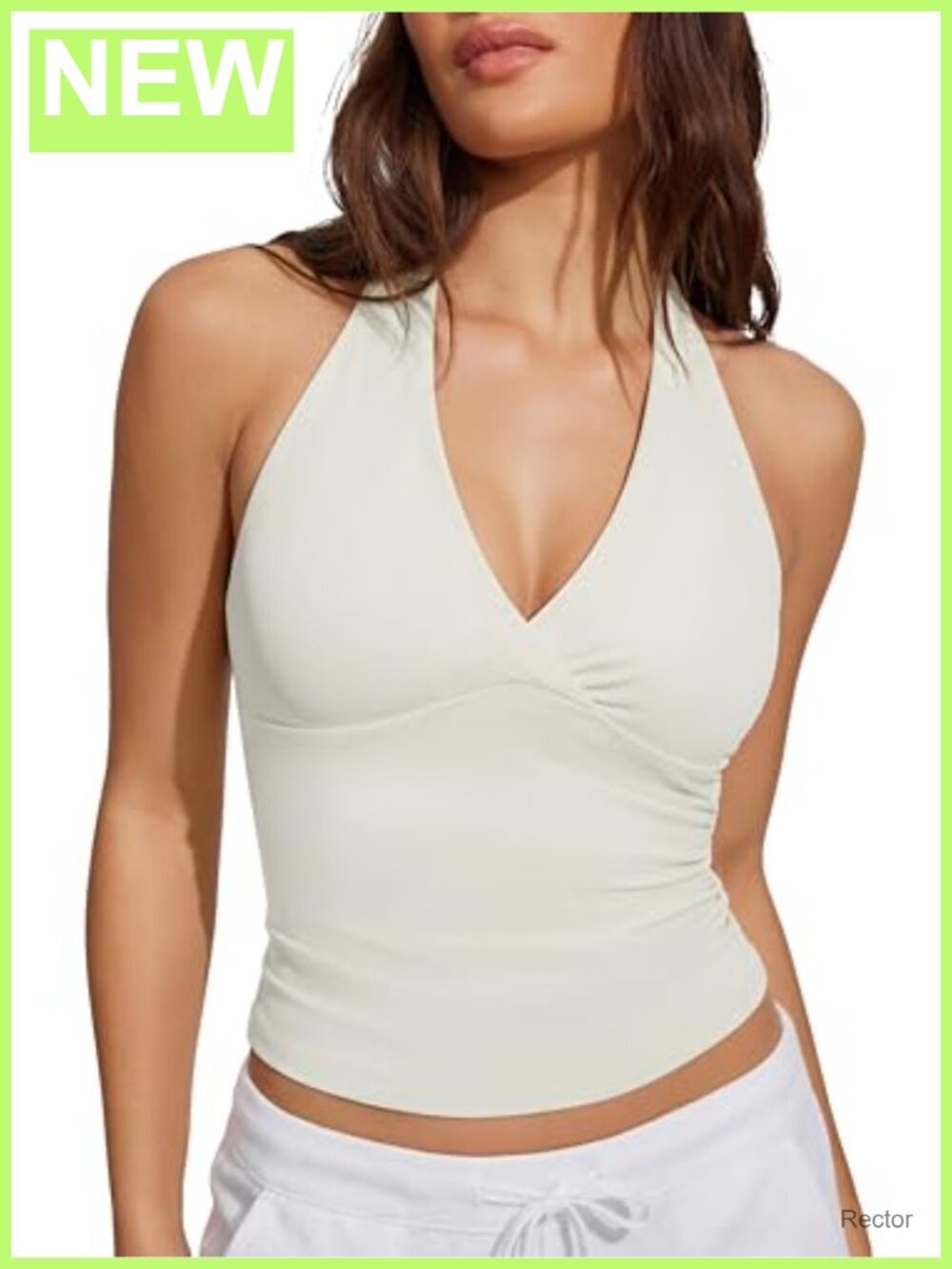 Women Halter Backless Tank Top Built in Bra Double Lined V Neck Y2k Going Out